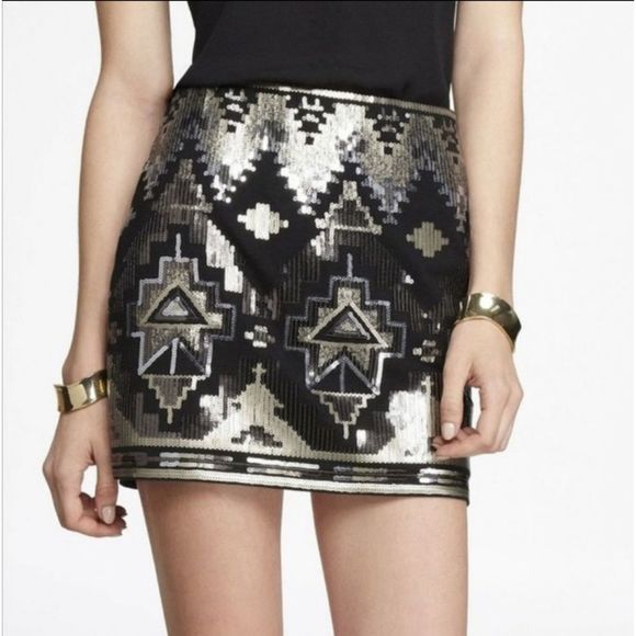 Express Dresses & Skirts - Express mini black and gold sequin skirt size S